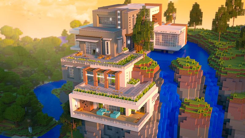 Millionaire Waterfall Mansion on the Minecraft Marketplace by 4KS Studios