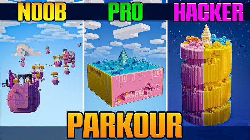 Noob vs Pro vs Hacker Parkour on the Minecraft Marketplace by BLOCKLAB Studios