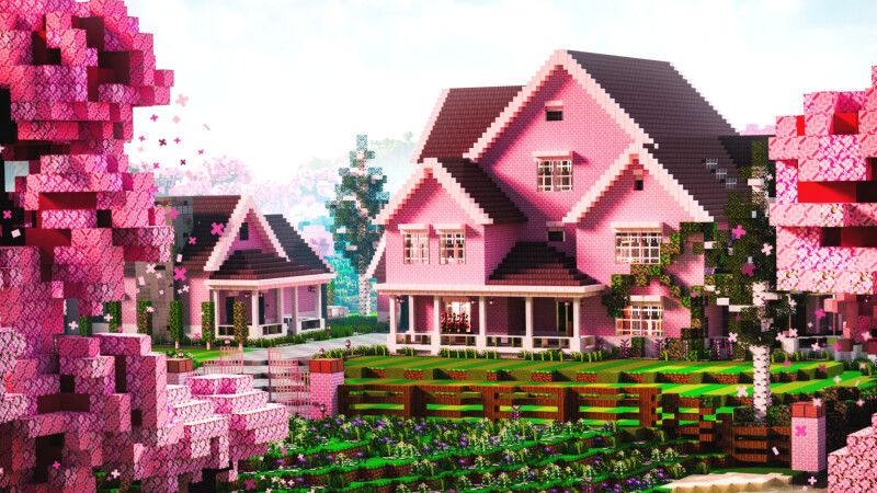 Cherry Blossom Suburban Home on the Minecraft Marketplace by CrackedCubes