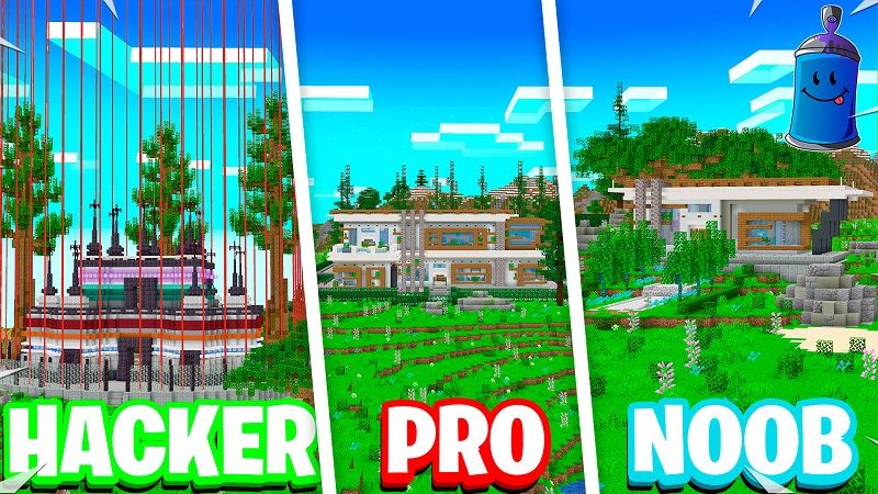 Noob vs Pro vs Hacker Mansion on the Minecraft Marketplace by Fall Studios