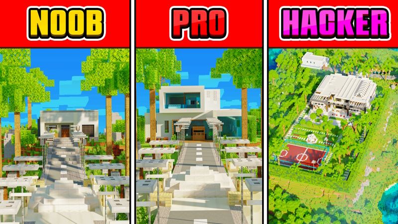 Noob vs Pro vs Hacker Mansion on the Minecraft Marketplace by Pixell Studio