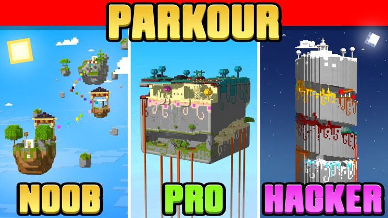 Parkour: Noob vs Pro vs Hacker on the Minecraft Marketplace by Pixell Studio