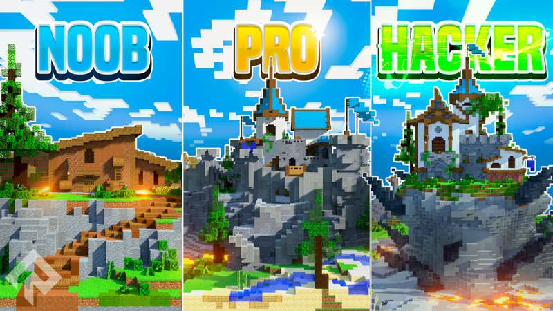 Noob vs Pro vs Hacker Castles on the Minecraft Marketplace by RareLoot