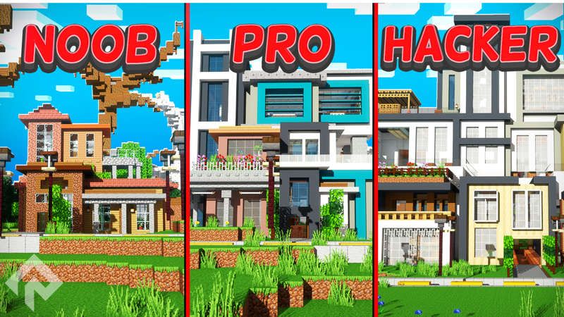 Noob vs Pro vs Hacker Mansions on the Minecraft Marketplace by RareLoot